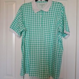 NWOT Woman Within Green/White Checkered Tunic Polo, Size 1X, Short Sleeve